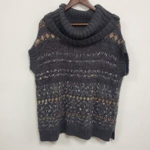 Free People‎ Womens Oversized Snow Bunny Fair Isle Nordic Sweater Size XS Gray